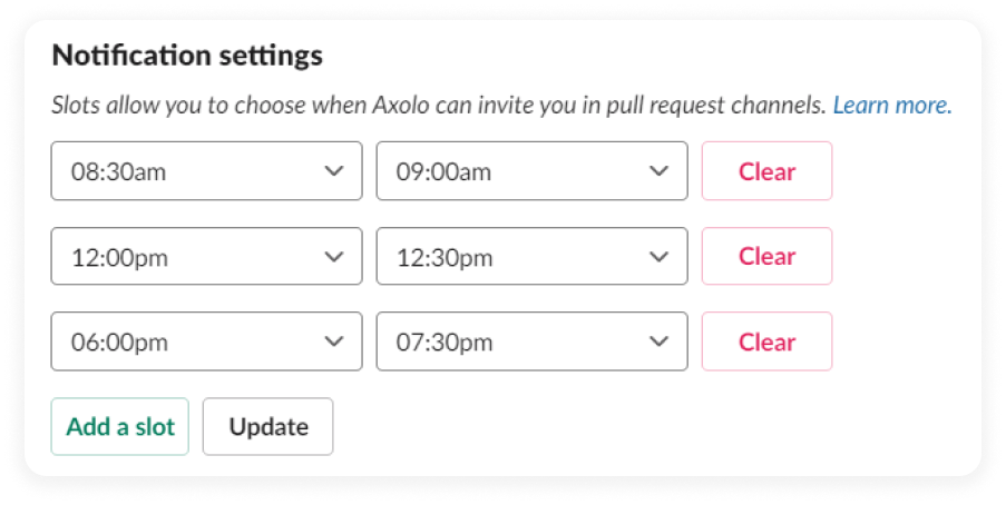 Code review slots in Axolo
